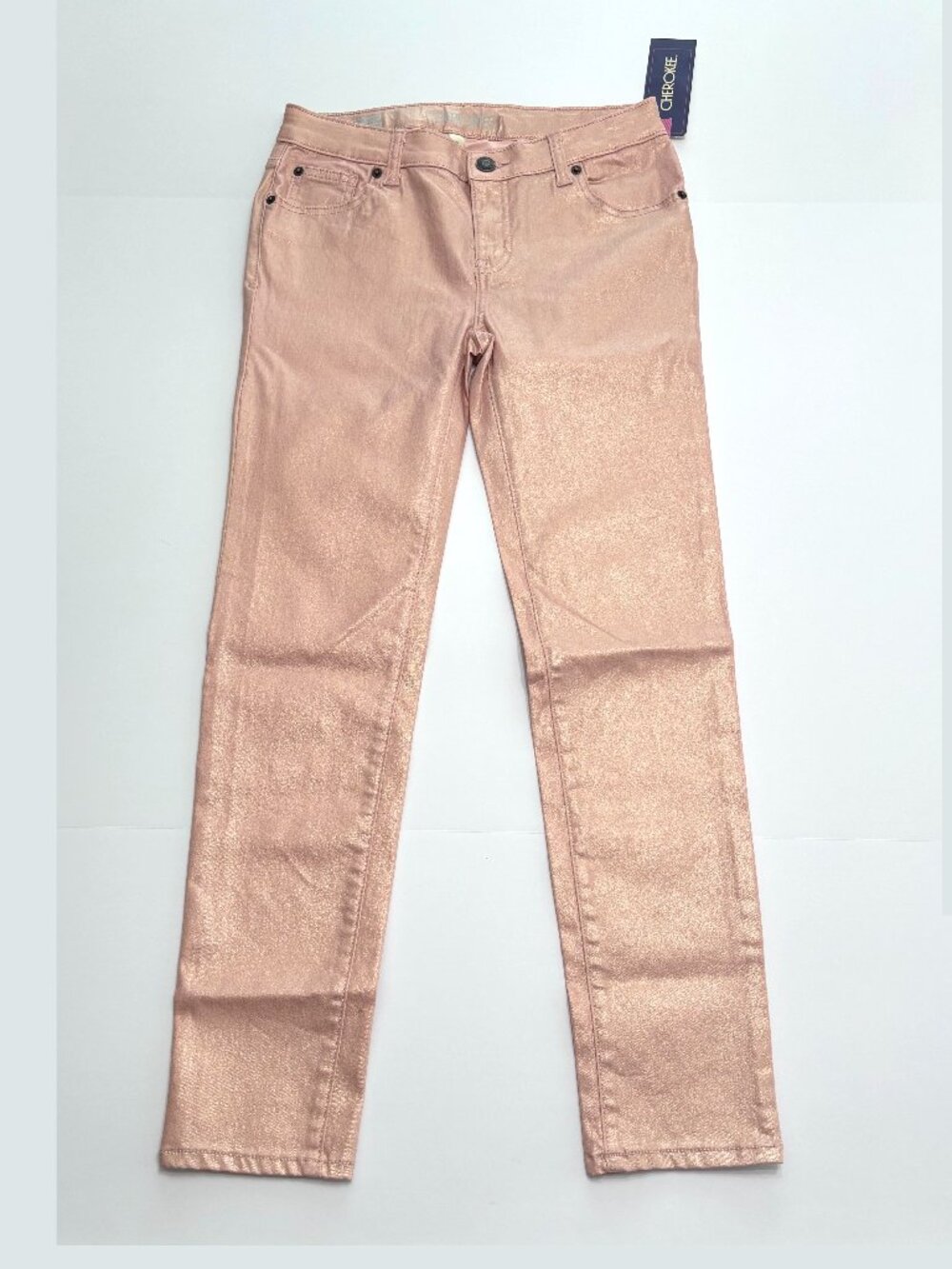 NWT Cherokee Girls Pink Skinny Metallic Pants Size 14